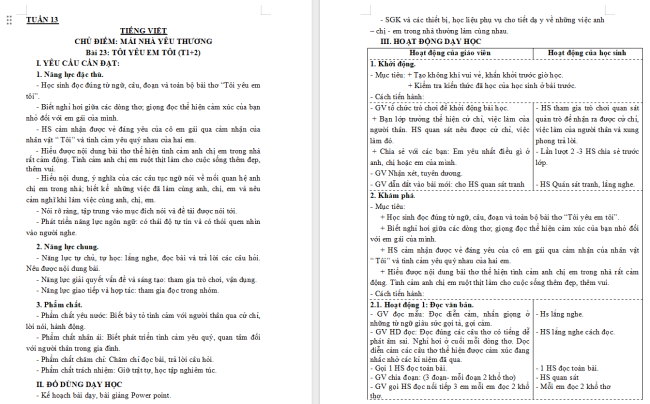 Giáo án Tiếng Việt 3 Bài 23: Tôi yêu em tôi