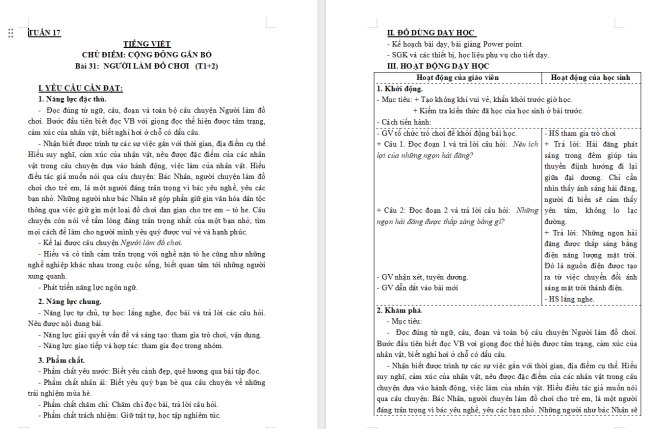 Giáo án Tiếng Việt 3 Bài 31: Kể chuyện Người làm đồ chơi