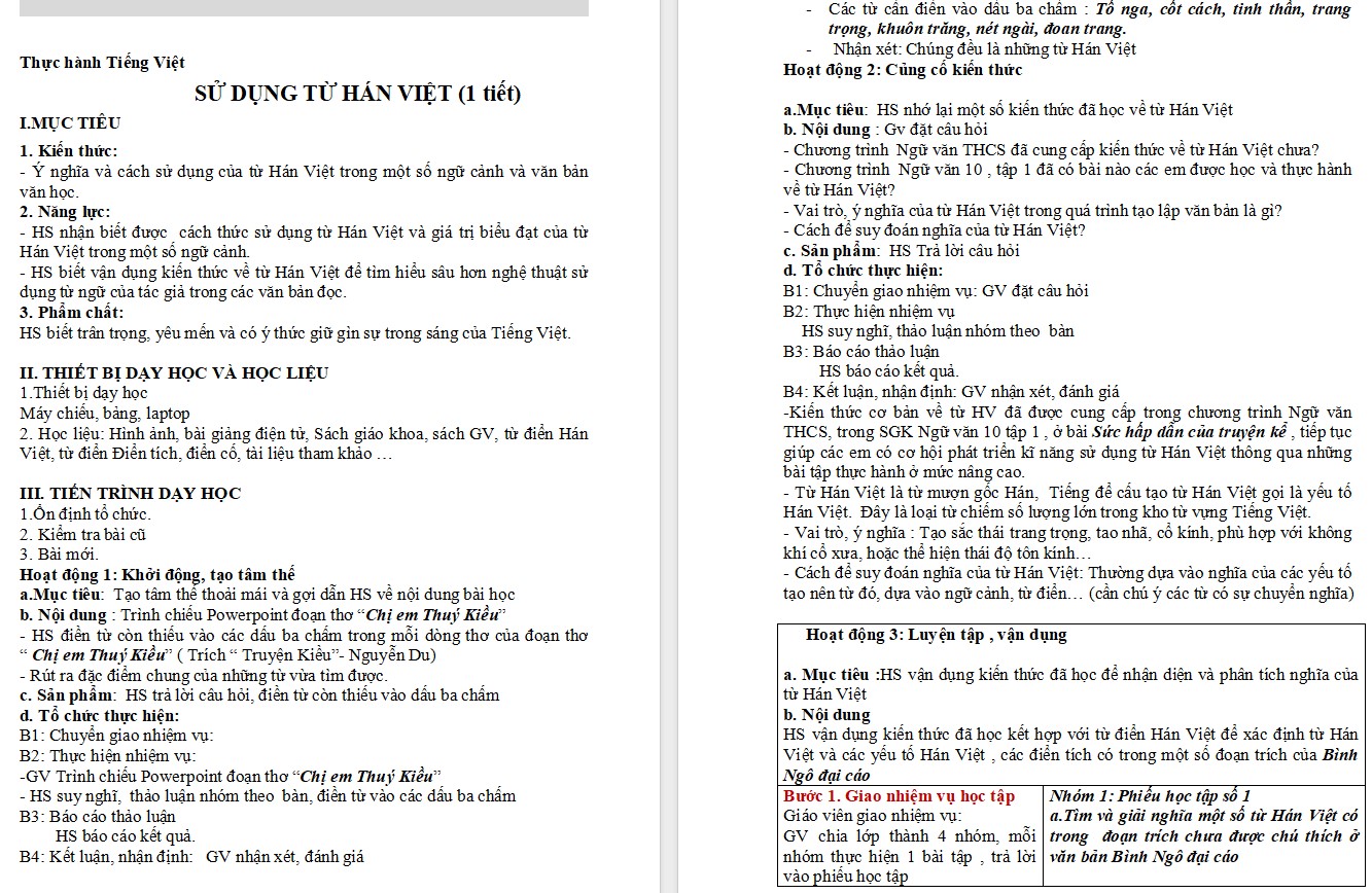 Giáo án Bài Thực hành tiếng việt trang 26 Ngữ văn 10 Kết nối tri thức