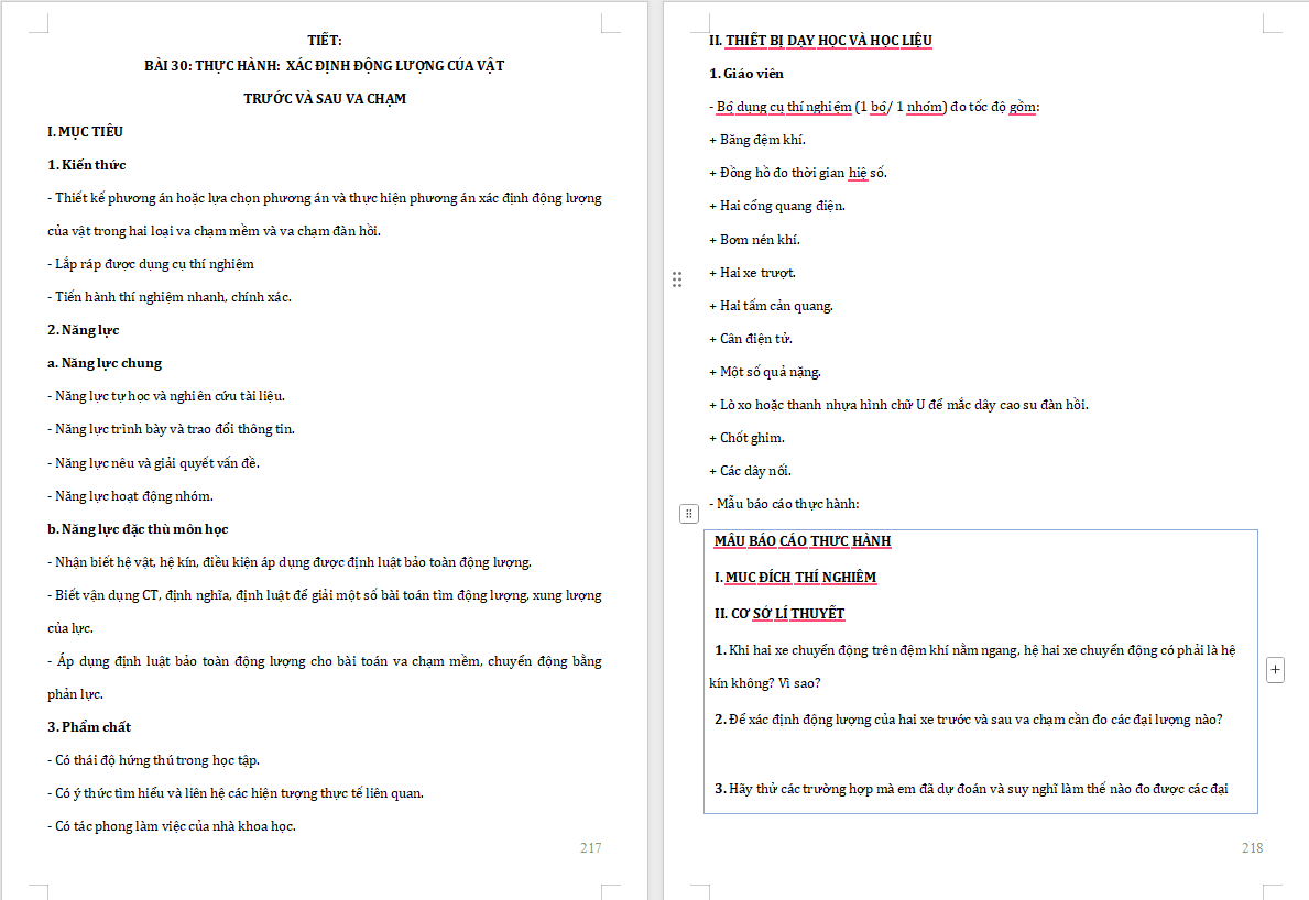 Thực hành Xác định động lượng của vật trước và sau va chạm