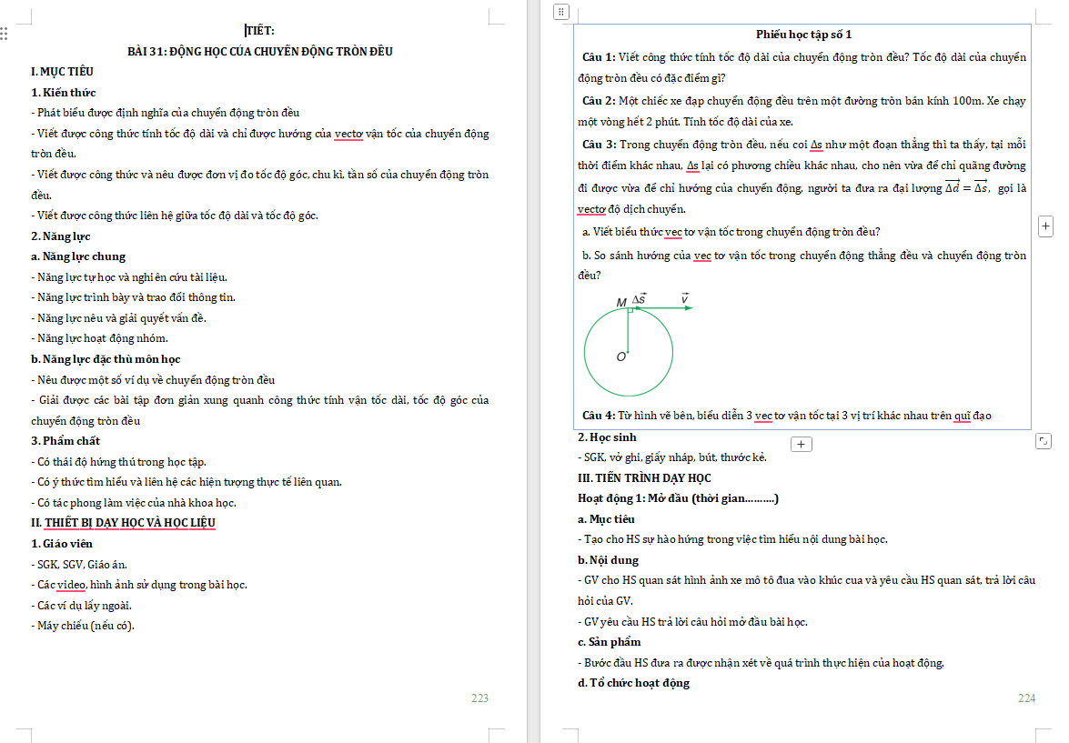 PowerPoint Vật lí 10 Bài 31 Động học của chuyển động tròn đều