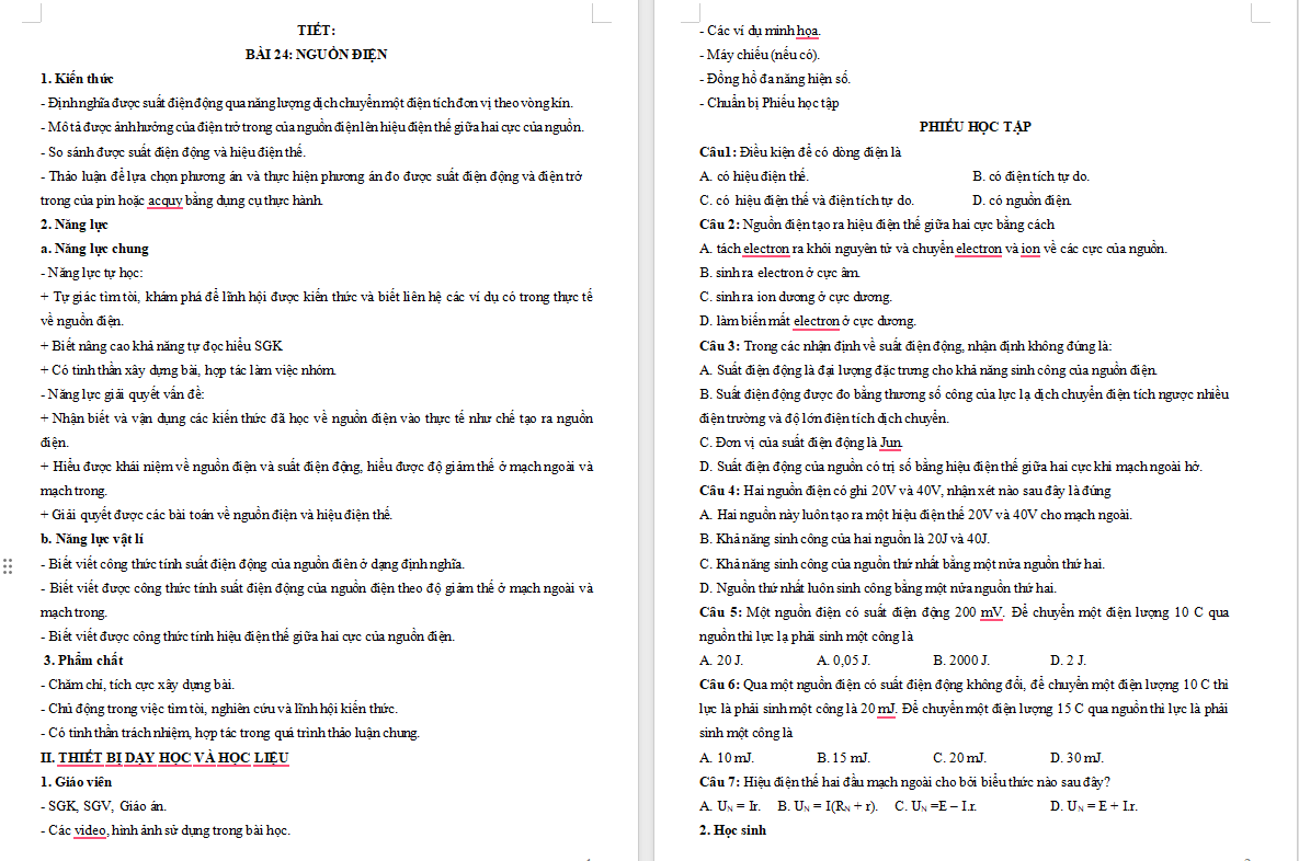 PowerPoint Vật lí 11 Bài 24: Nguồn điện