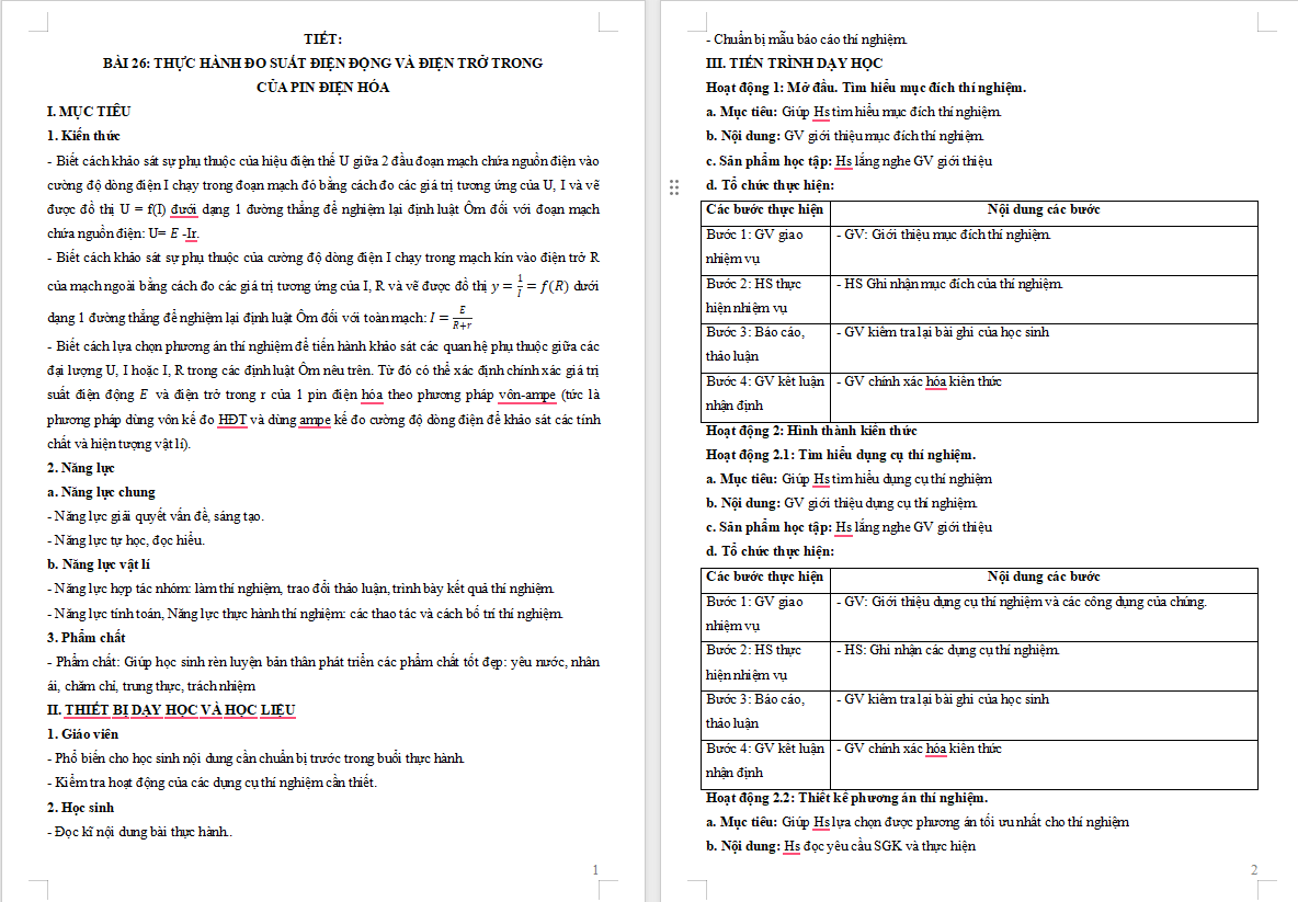 PowerPoint Vật lí 11 Bài 26: Thực hành Đo suất điện động và điện trở trong của pin điện hoá