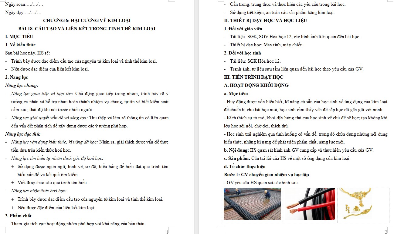 Kế hoạch bài dạy Hóa 12 KNTT Bài 18