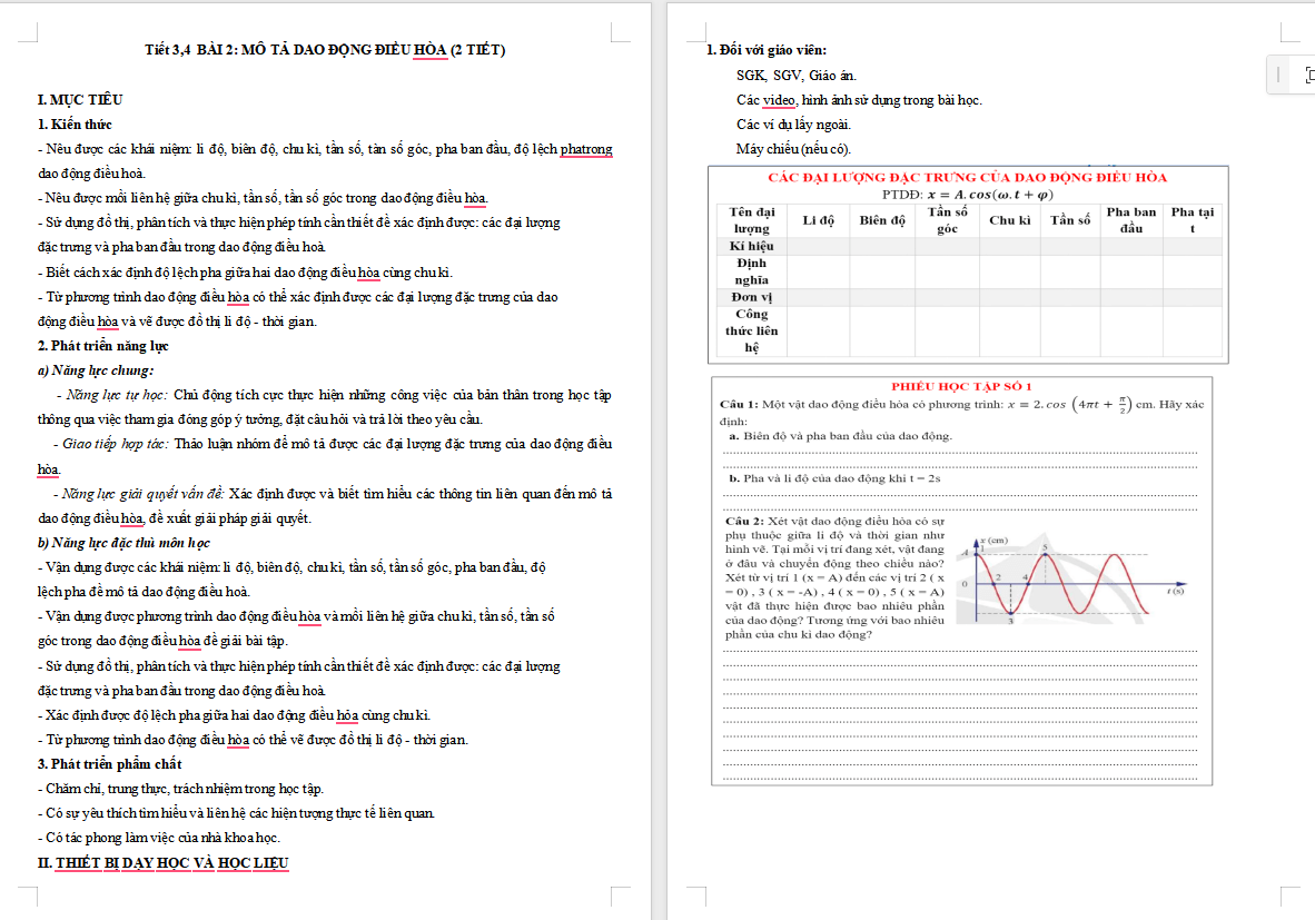 Vật lí 11 Bài 2: Mô tả dao động điều hòa
