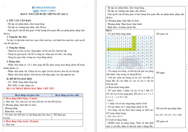 Giáo án Toán 3: Em làm được những gì trang 69