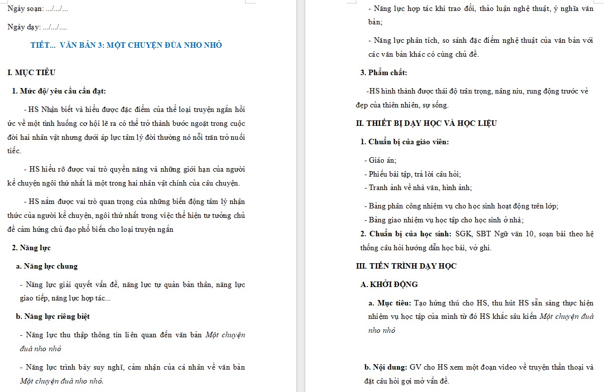 Giáo án Bài Một chuyện đùa nho nhỏ Ngữ văn 10 KNTT