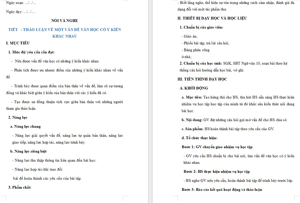 Giáo án Bài Thảo luận về một vấn đề văn học có ý kiến khác nhau Ngữ văn 10 Kết nối tri thức