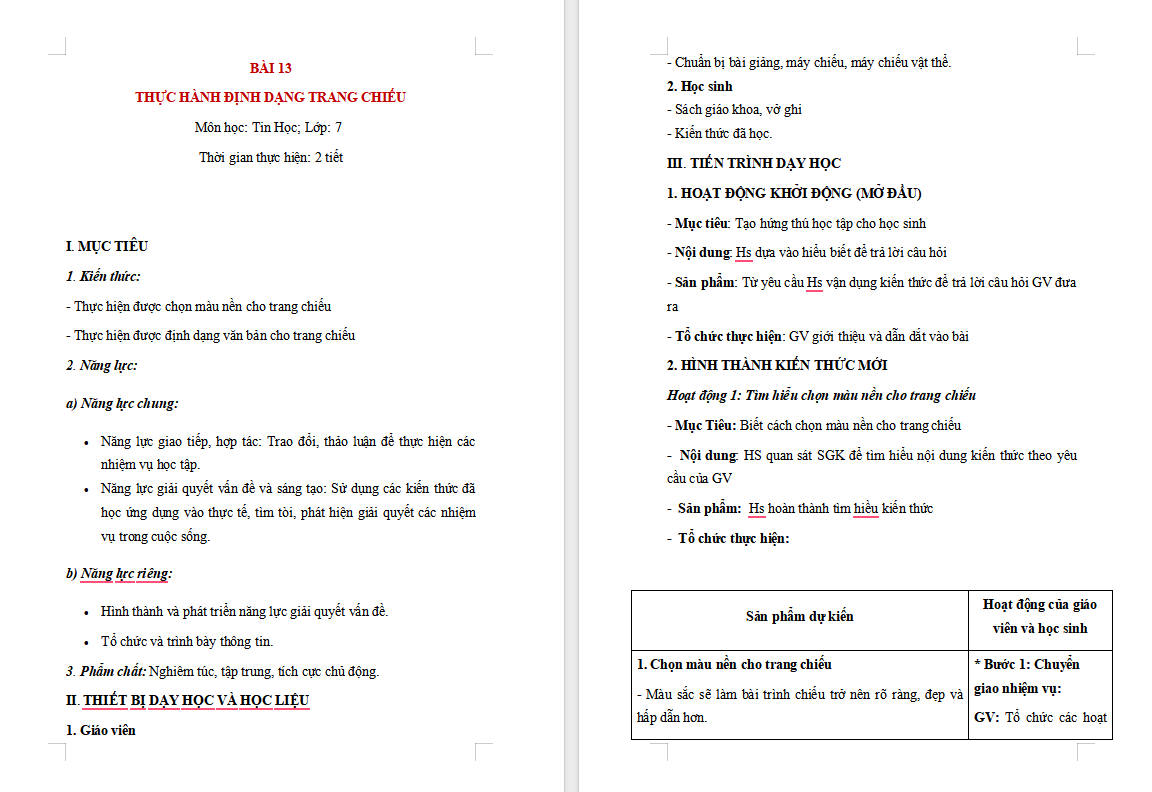 Tin học 7 Bài 13: Thực hành định dạng trang chiếu