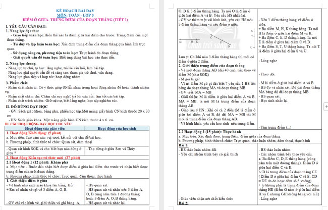 Giáo án Toán 3: Điểm ở giữa. Trung điểm của đoạn thẳng