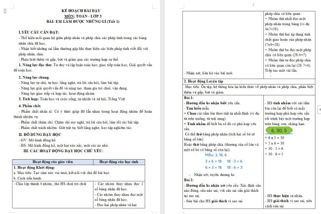 Giáo án Toán 3: Em làm được những gì trang 82