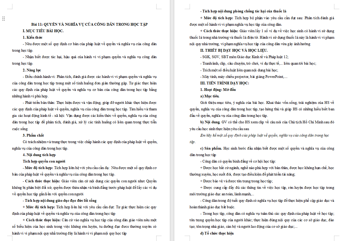 Giáo án Giáo dục Kinh tế và Pháp luật 12 Bài 11