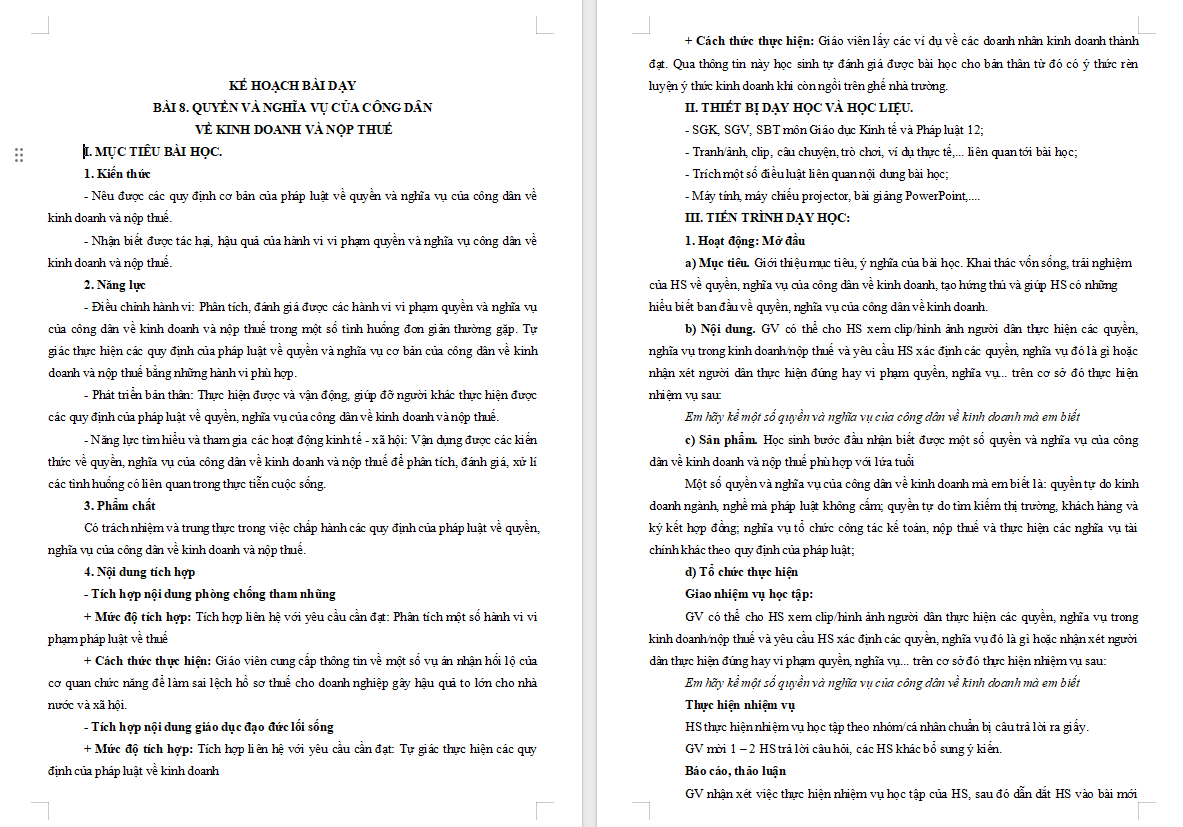Giáo án Giáo dục Kinh tế và Pháp luật 12 Bài 8