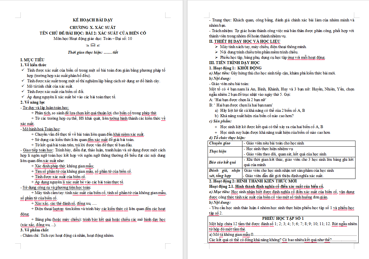 Toán 10 Bài 2: Xác suất của biến cố