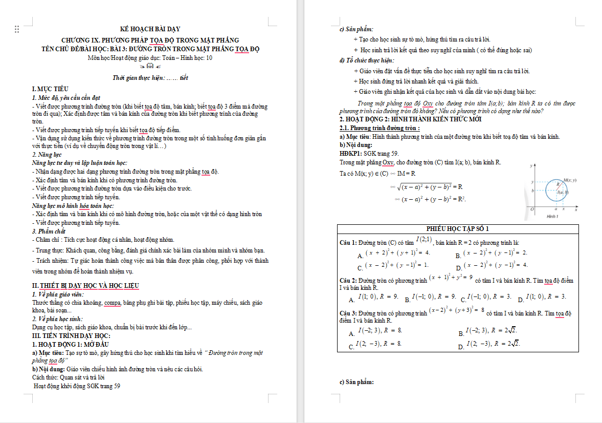 Đường tròn trong mặt phẳng toạ độ