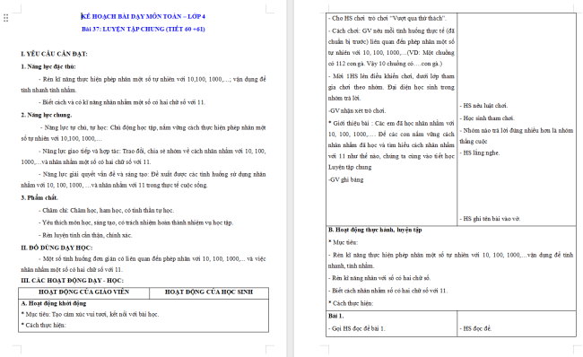 Giáo án Toán 4 Bài 37: Luyện tập chung