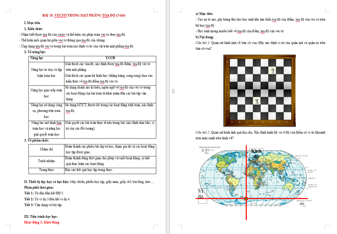 Giáo án Toán 10 Bài 10: Vectơ trong mặt phẳng tọa độ