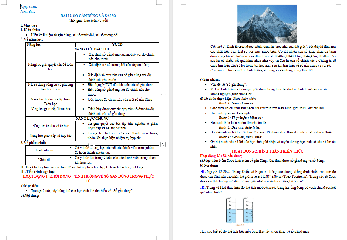 Giáo án Toán 10 Bài 12: Số gần đúng và sai số
