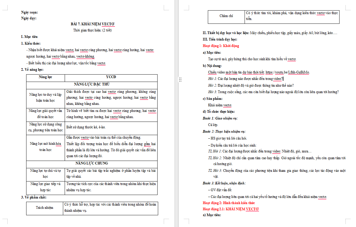 Giáo án Toán 10 Bài 7: Các khái niệm mở đầu