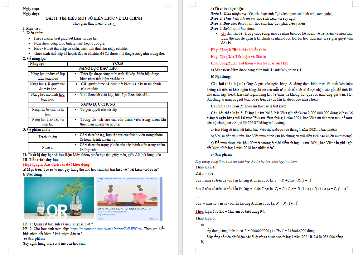 Giáo án PowerPoint Toán 10 Tìm hiểu một số kiến thức về tài chính