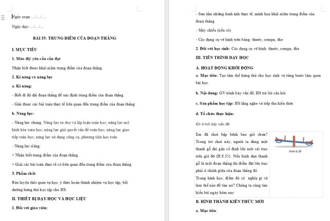 Giáo án Toán 6 Bài 35: Trung điểm của đoạn thẳng