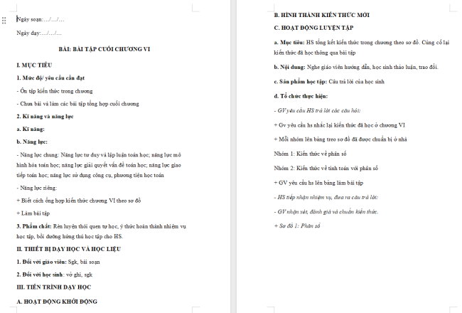 Giáo án Toán 6 Bài tập cuối chương VI