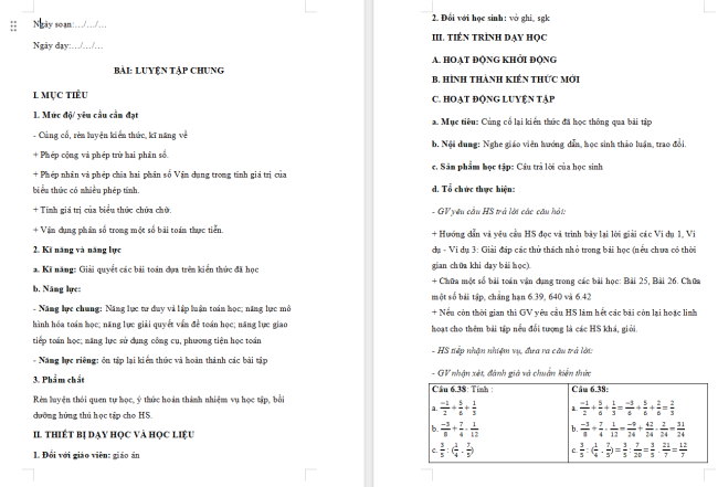 Giáo án Toán 6 Luyện tập chung trang 41