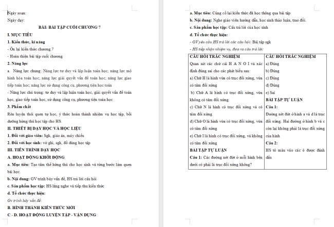 Giáo án Toán 6 Bài tập cuối chương 7