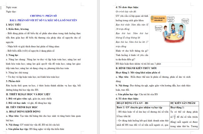 Giáo án Toán 6 Bài 1: Phân số với tử số và mẫu số là số nguyên
