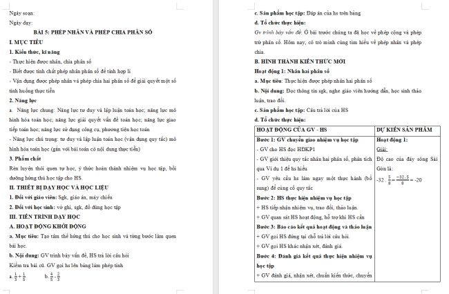 Giáo án Toán 6 Bài 5: Phép nhân và phép chia phân số