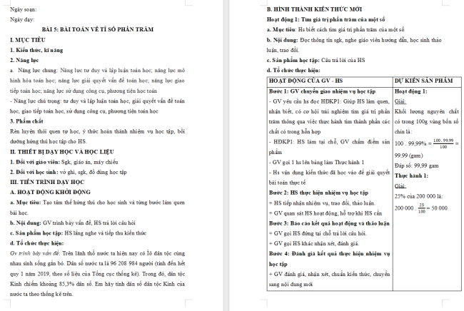 Giáo án Toán 6 Bài 5: Bài toán về tỉ số phần trăm