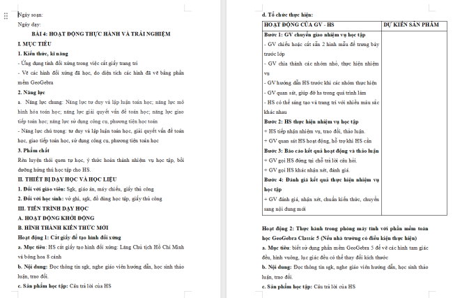 Giáo án Toán 6 Bài 4: Hoạt động thực hành và trải nghiệm