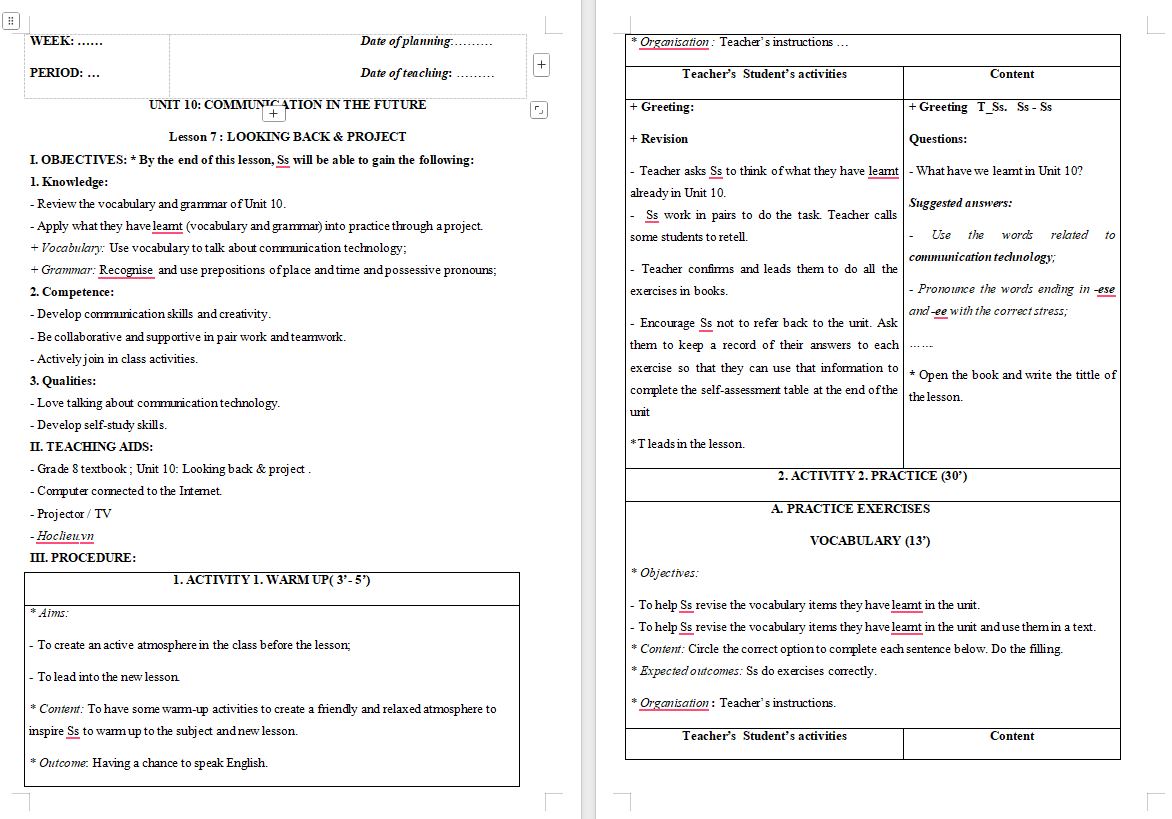 Giáo án PowerPoint Tiếng Anh 8 Unit 10: Looking-Back 2