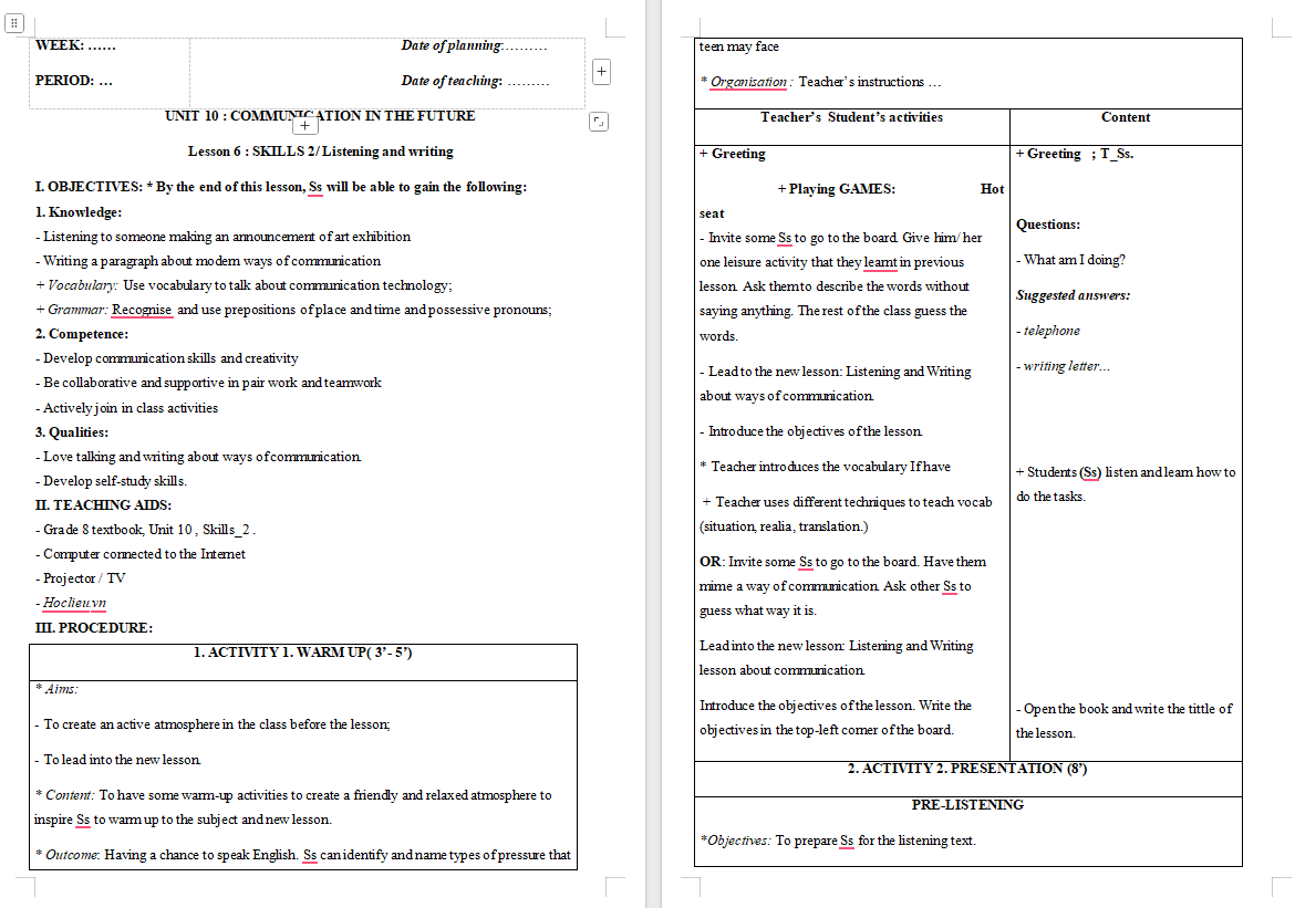  Tiếng Anh 8 Unit 10: Skills 2
