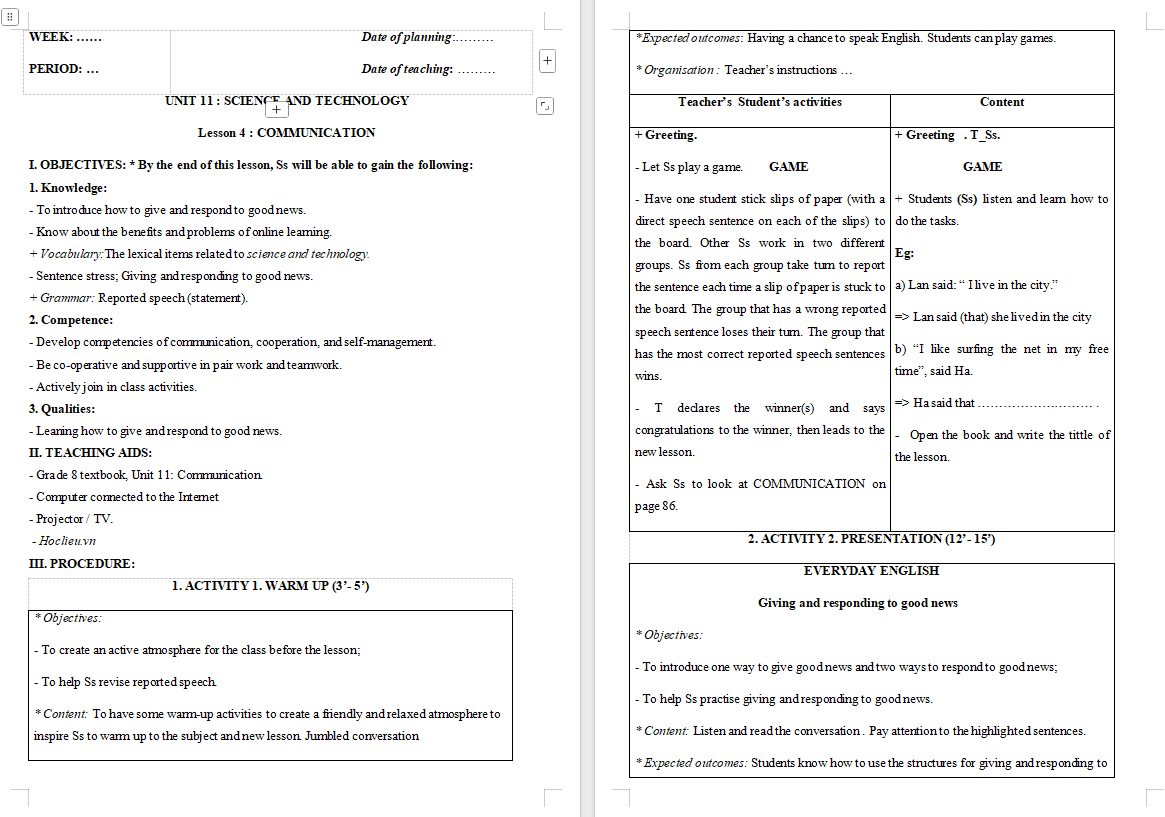 Giáo án PowerPoint Tiếng Anh 8 Unit 11: Communication