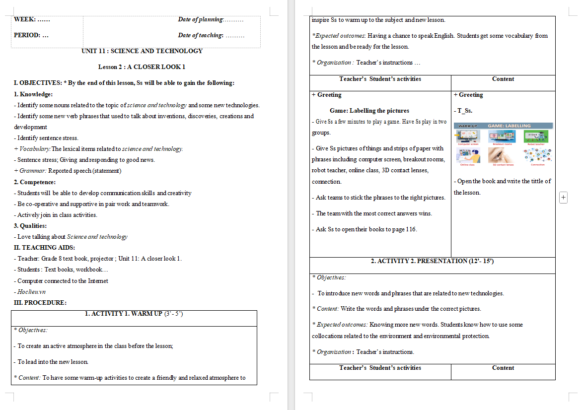 Giáo án PowerPoint Tiếng Anh 8 Unit 11: A Closer Look 1