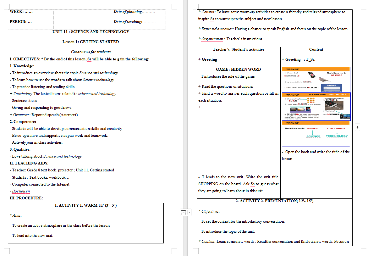 Giáo án PowerPoint Tiếng Anh 8 Unit 11: Getting Started
