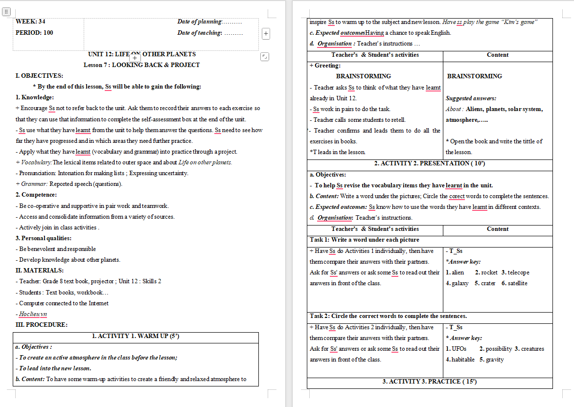 Giáo án PowerPoint Tiếng Anh 8 Unit 12: Looking Back