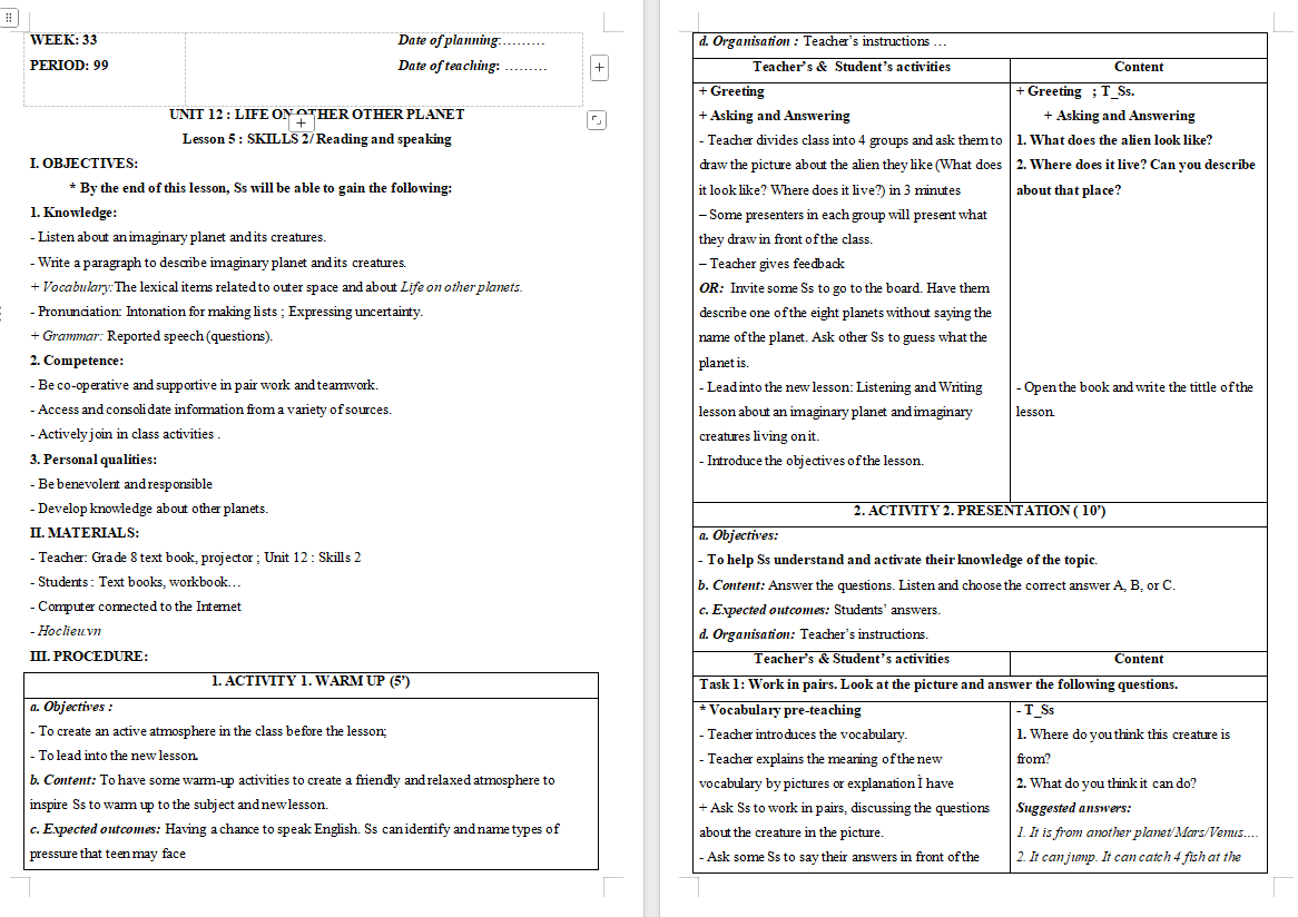 Giáo án PowerPoint Tiếng Anh 8 Unit 12: Skills 2
