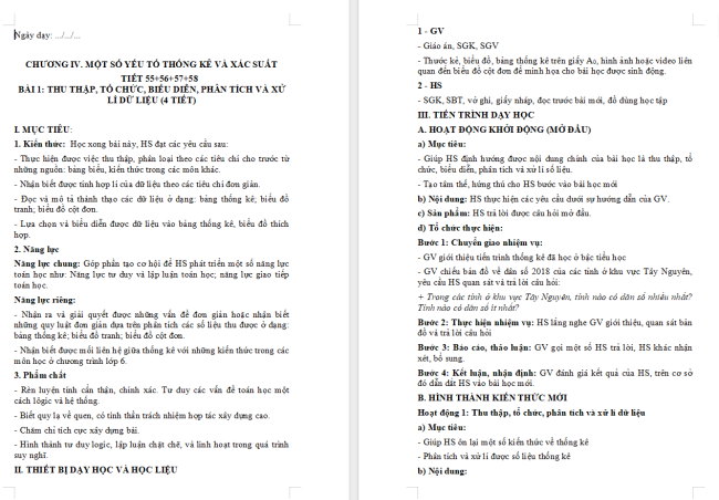 Giáo án Toán 6 Bài 1: Thu thập, tổ chức, biểu diễn, phân tích và xử lí dữ liệu