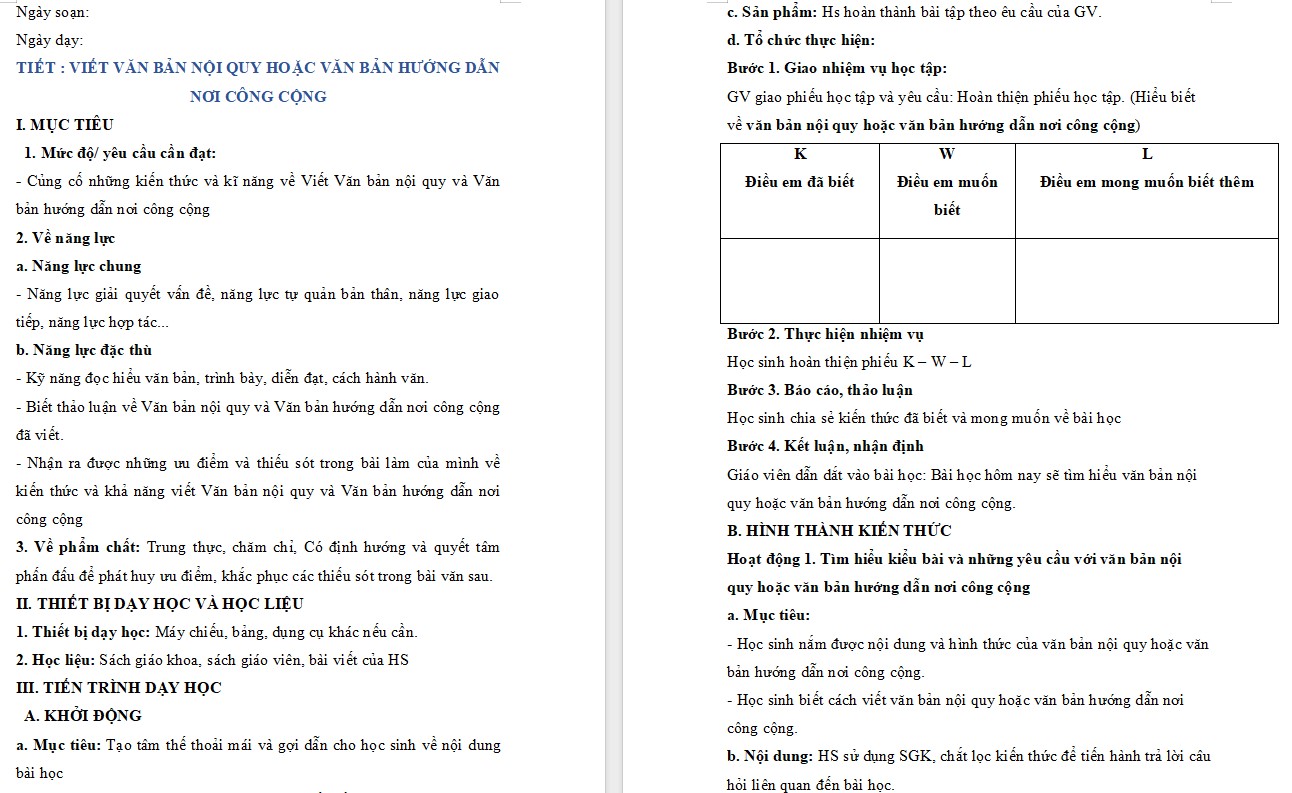 Giáo án Bài Viết một văn bản nội quy hoặc văn bản hướng dẫn nơi công cộng Ngữ văn 10 Kết nối tri thức