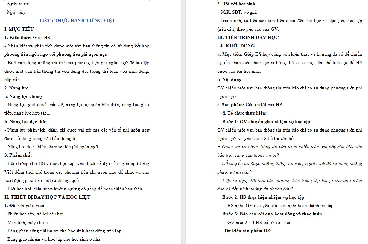 Giáo án Bài Thực hành tiếng việt trang 89 Ngữ văn 10 Kết nối tri thức