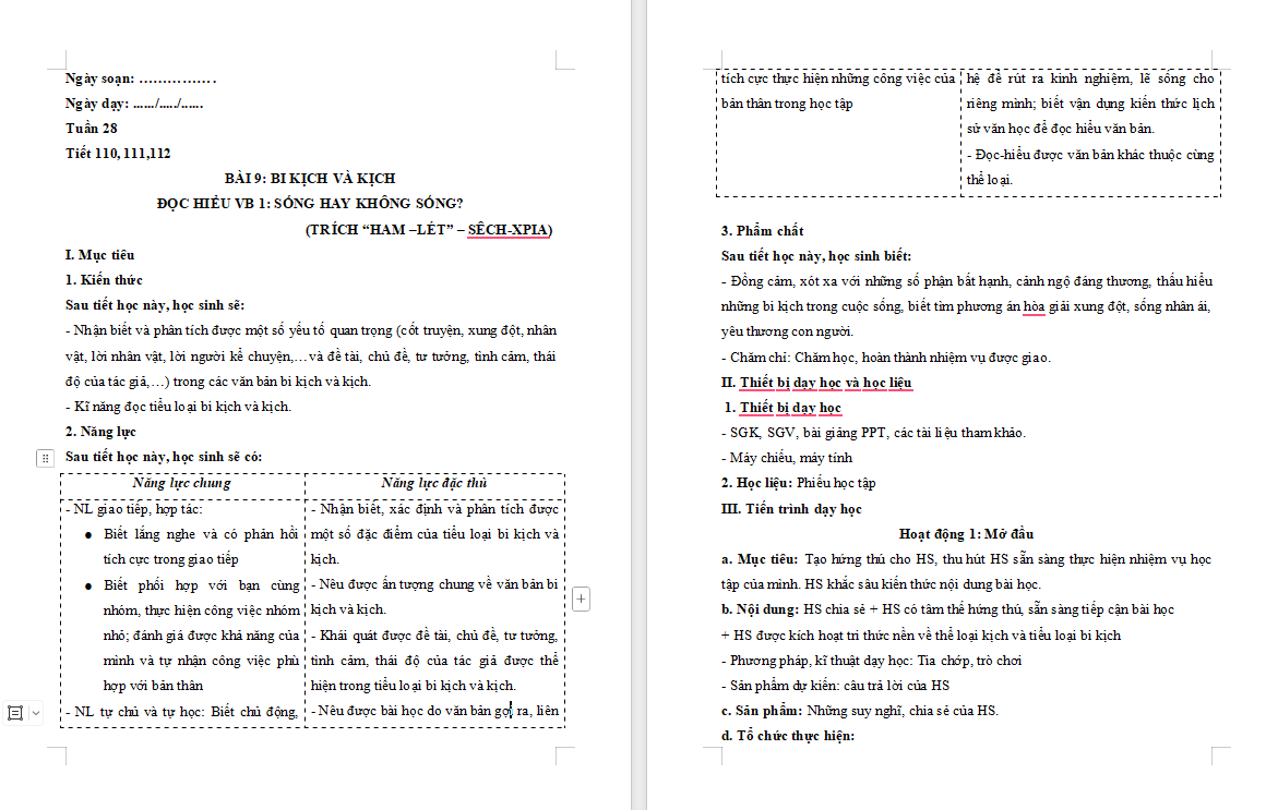 Ngữ văn 9 Bài 9: Sống hay không sống