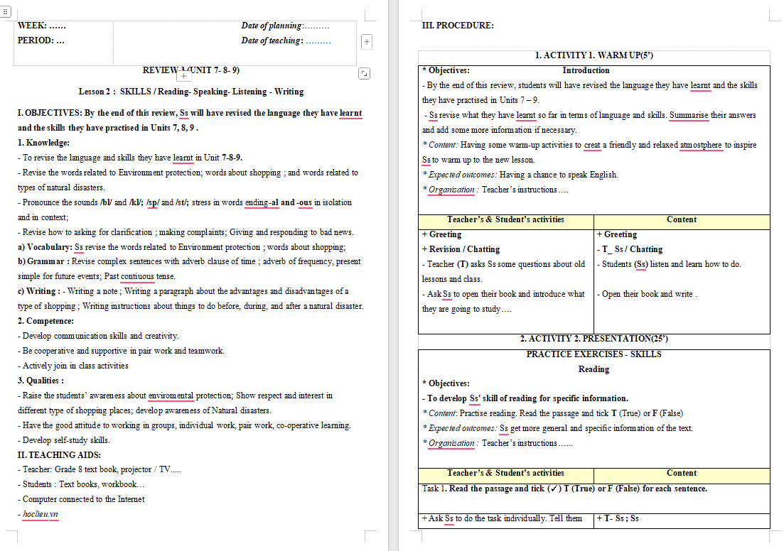 Tiếng Anh 8 Review 3: Skills