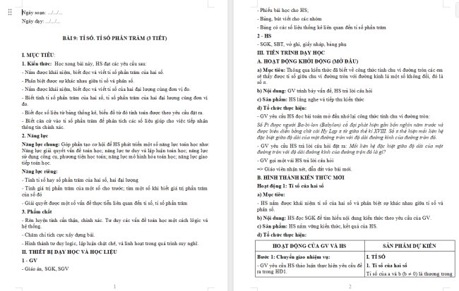 Giáo án Toán 6 Bài 9: Tỉ số. Tỉ số phần trăm
