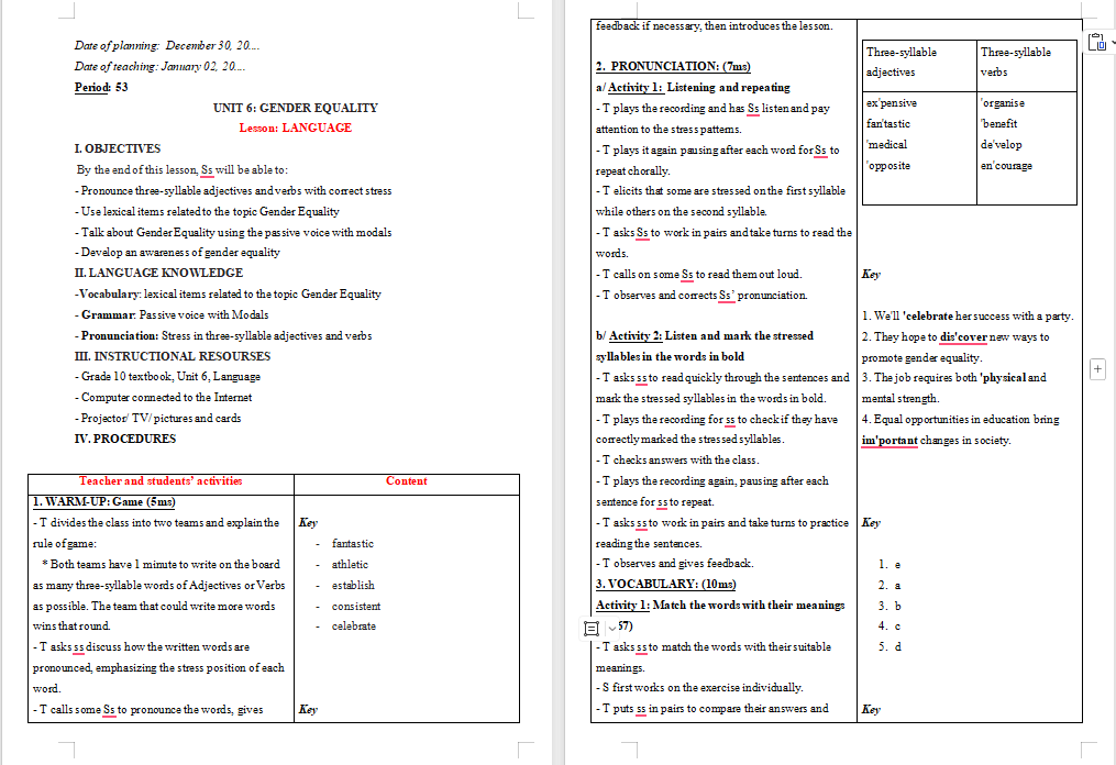 Tiếng Anh 10 Unit 6: Language