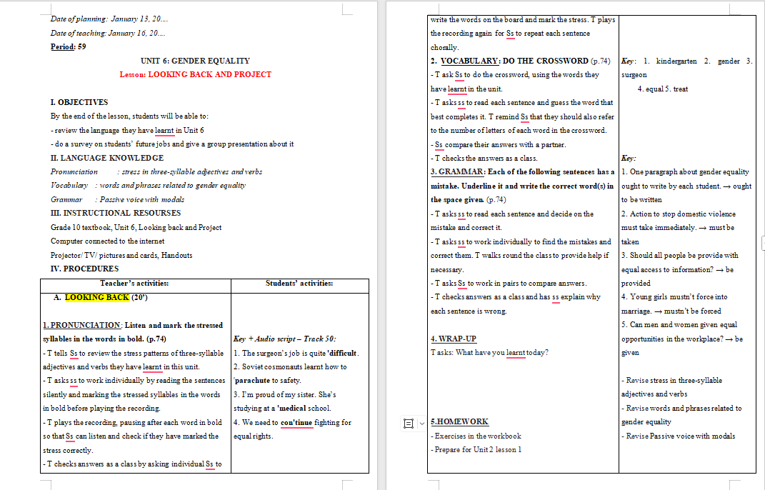 Tiếng Anh 10 Unit 6: Looking Back