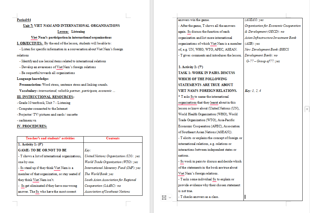 Tiếng Anh 10 Unit 7: Listening