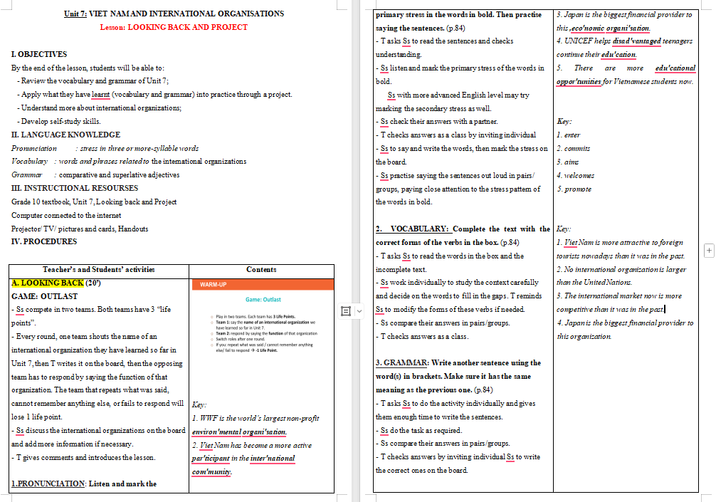 Tiếng Anh 10 Unit 7: Looking Back