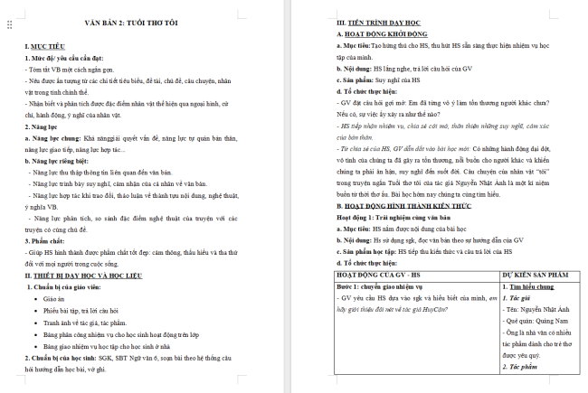 Giáo án Văn 6 Bài 6: Tuổi thơ tôi